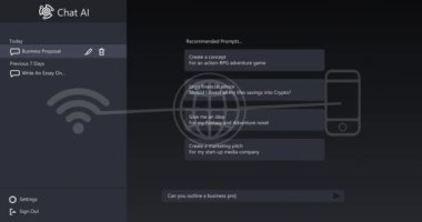 Wi-Fi, dünya ve akıllı telefon ikonları ağı üzerinden sohbet ve sohbet metinleri. Ai, sosyal medya, çevrimiçi sohbet, dijital arayüz, iş ve iletişim dijital olarak oluşturulmuş video.