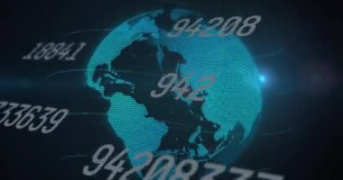 Değişen numaraların animasyonu, siyah arkaplan üzerinde mercek parıltısı ve dairesel desen. Dijital olarak üretilen, hologram, illüstrasyon, iş, büyüme ve küreselleşme kavramı.