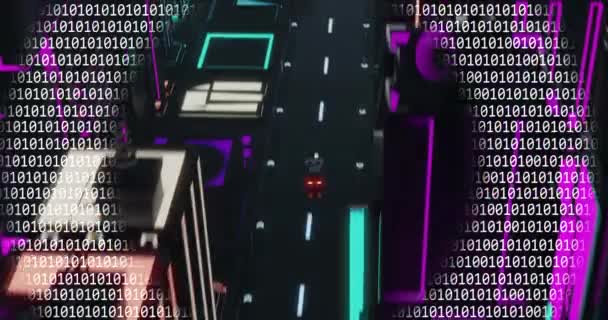 Animation Der Digitalen Schnittstelle Mit Binärer Codierung Über Autofahren Globale — Stockvideo