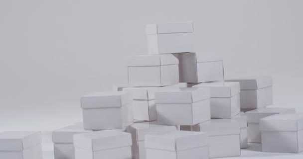 Vidéo Pile Boîtes Carton Blanc Avec Espace Copie Sur Fond — Video
