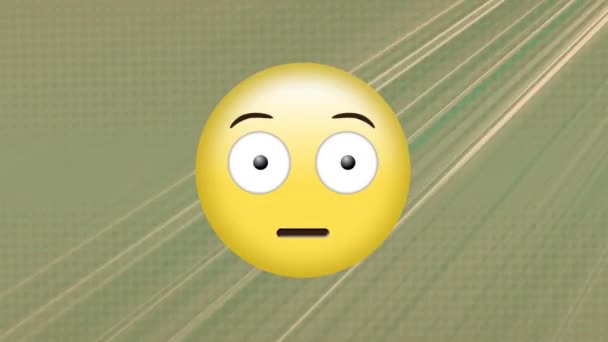 Animation Überraschter Gesichter Emojis Über Hellen Spuren Vor Grauem Hintergrund — Stockvideo