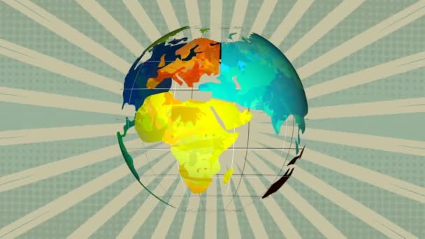 Анимация Вращающегося Земного Шара Зеленых Лучах Бесшовном Рисунке Сером Фоне — стоковое видео