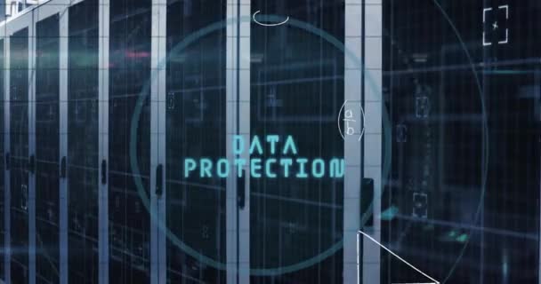 Animación Texto Protección Datos Escáner Huellas Dactilares Ecuaciones Matemáticas Contra — Vídeo de stock