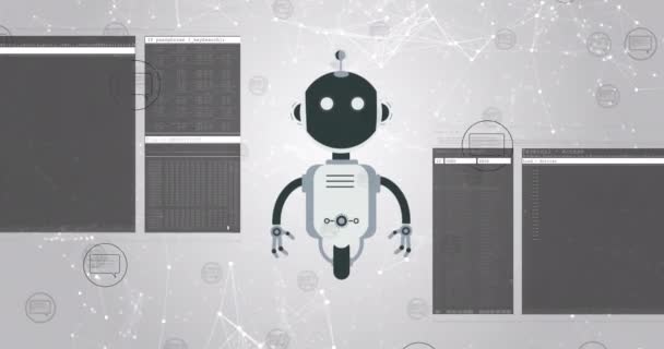 Animacja Ikony Chatbota Przetwarzanie Danych Globalna Sztuczna Inteligencja Połączenia Sieci — Wideo stockowe