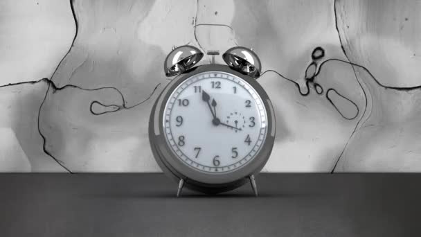 Fast Moving Hands Alarm Bells Ringing Silver Alarm Clock Distorting — Stock Video