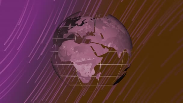 在紫色和棕色双色调背景下 光在旋转的地球上的动画轨迹 全球联网和商业技术概念 — 图库视频影像