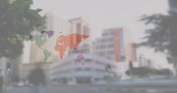 Animation Thumbs Icon Increasing Likes World Map Time Lapse City — Stock Video