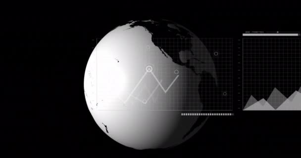 Animation Der Schnittstelle Mit Statistischer Datenverarbeitung Über Den Sich Drehenden — Stockvideo