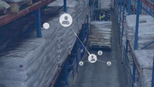 Animation Eines Profilnetzes Über Luftaufnahmen Eines Männlichen Arbeiters Der Einen — Stockvideo