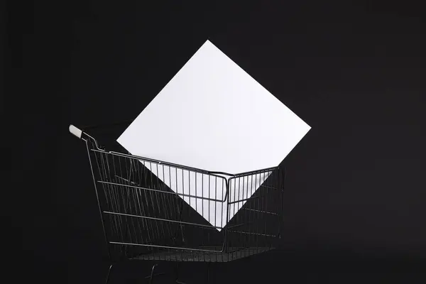 Shopping Trolley Blank Canvas Copy Space Black Background Cyber Monday — Stock Photo, Image