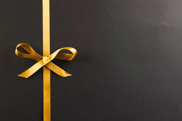 Gold Gift Ribbon Bow Copy Space Black Background Black Friday — Stock Photo, Image