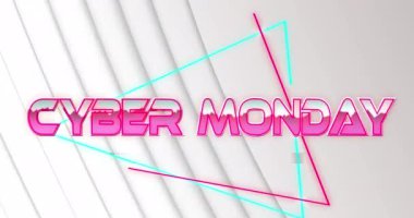 Gri arkaplandaki geometrik çizgili desenlere karşı siber pazartesi metin afişi animasyonu. İndirim ve perakende iş konsepti