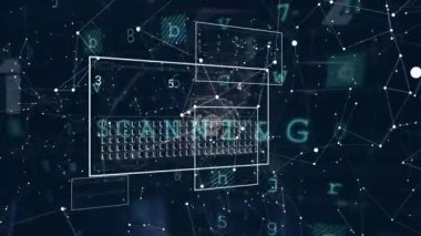 Soyut arkaplandaki bağlı simgeler üzerinden numaraların, grafiklerin, dairelerin ve çubukların canlandırılması.