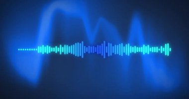 Açık mavi frekans ölçer üzerinde siyah arkaplanda mavi enerji dalgası. Soyut, veri, ses, teknoloji, enerji, dijital arayüz, bağlantı ve iletişim dijital olarak oluşturulmuş video.