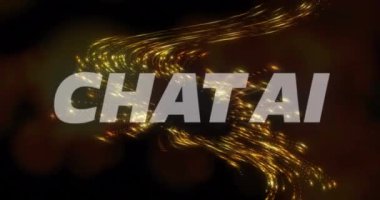 Siyah zemin üzerinde dinamik soyut şablon üzerinden sohbet ai metninin animasyonu. Dijital olarak üretilmiş, hologram, illüstrasyon, aydınlatılmış, veri, bağlantı, fütüristik ve teknoloji kavramı.