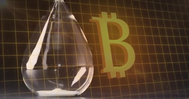 Animasi Simbol Bitcoin Atas Jam Pasir Kriptocurrency Global Bisnis Keuangan — Stok Video
