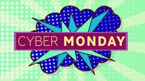 Animation Cyber Monday Text Retro Speech Bubble Green Radial Background — Stock Video