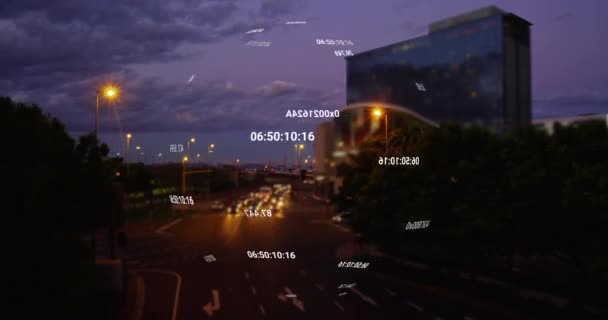 Animation Wechselnder Zahlen Zeitraffer Beweglicher Fahrzeuge Auf Der Straße Gegen — Stockvideo