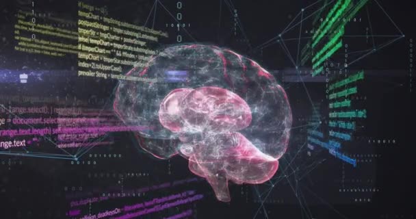 Анимирование Человеческого Мозга Компьютерного Языка Связанных Точек Чёрном Фоне Цифровая — стоковое видео
