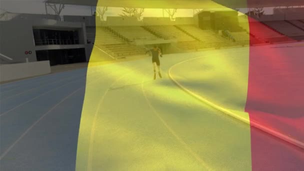 웨이브 벨기에 트랙에 다리와 벨기에 선수의 애니메이션 디지털 스포츠 애국심 — 비디오