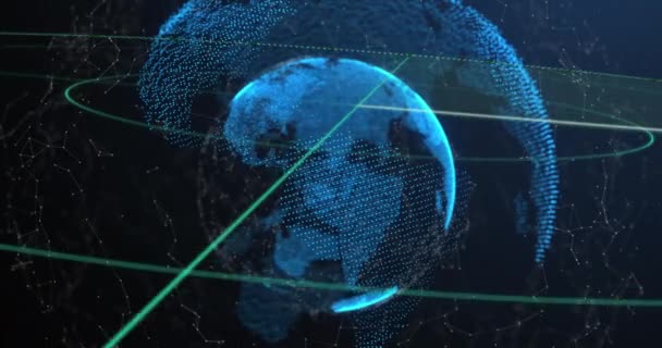 Animacja Poruszającej Się Linii Kółko Nad Połączonymi Kropkami Wokół Globu — Wideo stockowe