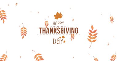 Beyaz arka planda sonbahar yaprakları üzerinde Mutlu Şükran Günü mesajı. Şükran Günü, Amerikan geleneği ve dijital olarak üretilen görüntü konsepti.