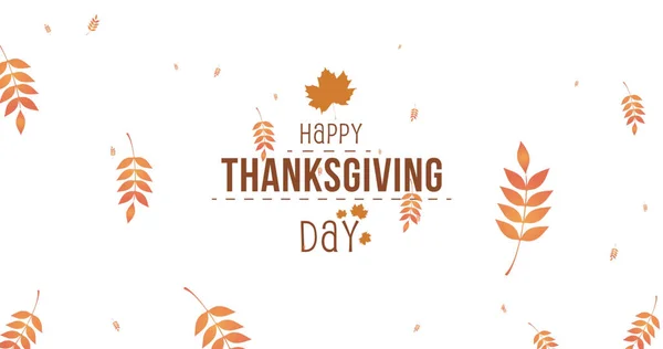 Image Happy Thanksgiving Day Text Autumn Leaves White Background Thanksgiving — Stock Photo, Image
