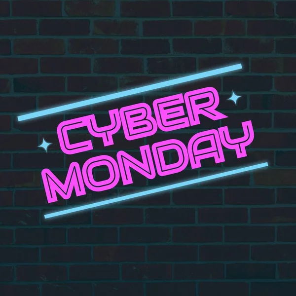 Composite Cyber Monday Neon Text Brick Wall Background Cyber Monday — Stock Photo, Image