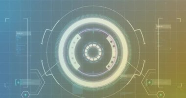 Dairesel yükleme, bilgisayar dili ve gradyan arkaplan üzerindeki soyut şablon animasyonu. Dijital olarak üretilmiş, hologram, illüstrasyon, aydınlanma, ilerleme, kodlama ve teknoloji konsepti.