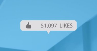 Baş parmaklar simgesinin canlandırılması, rakamları değiştirmek ve mavi arkaplan yerine metni sevmek. Dijital olarak üretilmiş, hologram, illüstrasyon, iş, büyüme, sosyal medya anımsatıcı ve teknoloji kavramı.