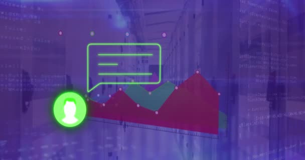 Animation Message Box Icon Graphs Computer Language Bars Data Server — Stock Video