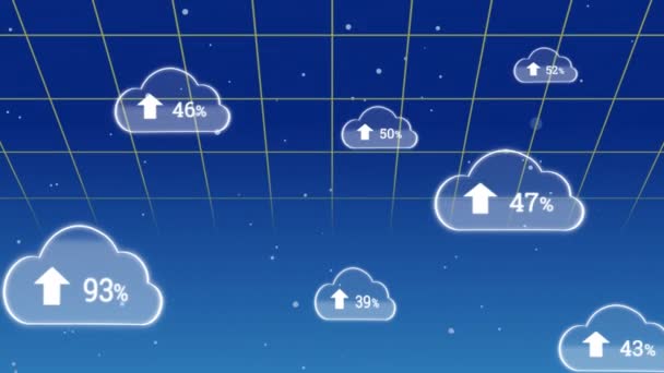 Animacja Strzałki Górę Zmieniających Się Liczb Percentylem Chmurach Nad Niebieskim — Wideo stockowe