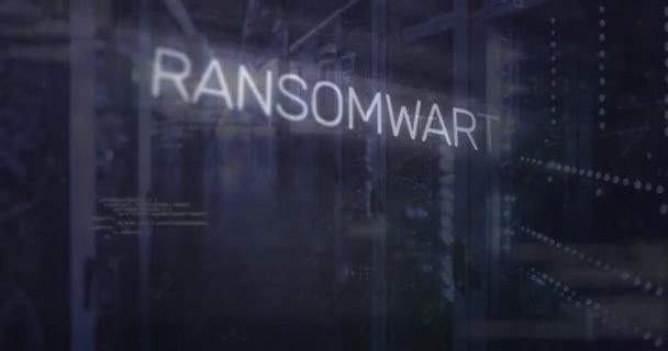 Animation Ransomware Tekst Computersprog Binære Koder Kredsløb Mønster Serverrum Digital – Stock-video