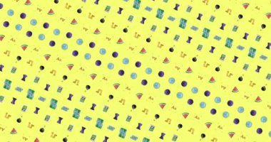 Sarı arkaplanda hareket eden sıra sıra desenlerin animasyonu. Renk, kalıp ve hareket konsepti dijital olarak oluşturulmuş video.