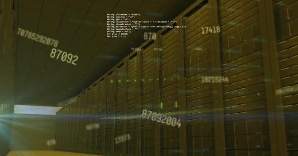 Animazione Cambiamenti Numeri Grafici Linguaggio Informatico Data Server Room Composito — Video Stock