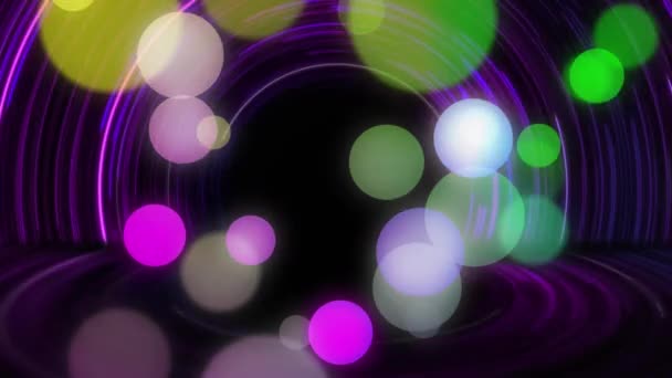 黒い背景に対する円形トンネル上の照らされたレンズフレアのアニメーション デジタル生成 ホログラム イラスト デザイン 抽象的 未来的 技術的コンセプト — ストック動画