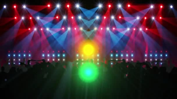 Müzik Konserinde Aydınlanmış Sahne Işıklarına Karşı Dans Eden Siluet Kalabalığının — Stok video