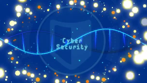 Animação Flares Lente Cadeado Círculos Hélice Dna Texto Segurança Cibernética — Vídeo de Stock