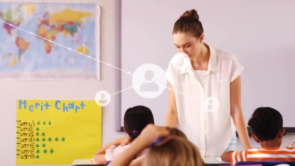 Animace Sítě Profilových Ikon Proti Bělošské Učitelce Škole Školní Vzdělávací — Stock video