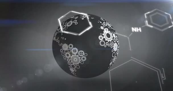 Animação Estruturas Químicas Processamento Dados Sobre Globo Conceito Computação Global — Vídeo de Stock