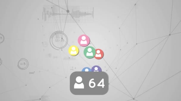 Animazione Delle Icone Del Profilo Con Numeri Crescenti Rete Connessioni — Video Stock