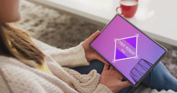Běloška Používá Doma Tablet Pro Online Nakupování Zpomalení Online Nakupování — Stock video