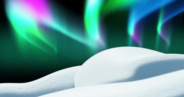在黑暗的背景下 北极光在雪地上的动画 圣诞节 庆祝活动和传统概念数字制作的录像 — 图库视频影像