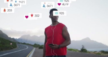 Afro-Amerikan sporcuların ayakta durup müzik dinlediği bildiri barlarının canlandırılması. Dijital bileşik, çoklu pozlama, eğitim, sosyal medya anımsatıcı, spor ve teknoloji kavramı.