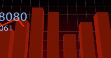 Siyah arkaplan üzerinde ızgara desenli grafiklerle numaraları değiştirmenin animasyonu. Dijital olarak üretilmiş, hologram, illüstrasyon, rapor, büyüme, kar, üç boyutlu ve iş konsepti.