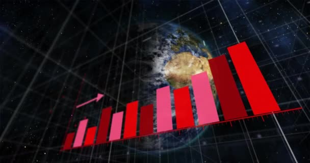 Animación Flecha Gráfico Barras Crecimiento Sobre Globo Giratorio Contra Espacio — Vídeo de stock