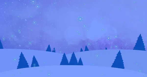 冬の風景にクリスマスツリーの上に降る雪のイメージ クリスマス お祭り お祝い 伝統的なコンセプトデジタル生成イメージ — ストック写真