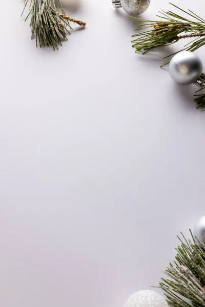 Vertical Image Christmas Baubles Decorations Copy Space White Background Christmas — Stock Photo, Image