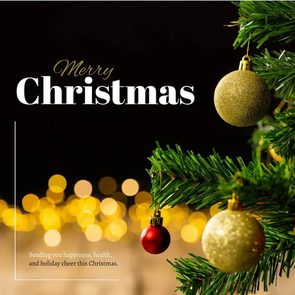 Composite Merry Christmas Text Chritsmas Tree Lens Flare Copy Space — Stock Photo, Image