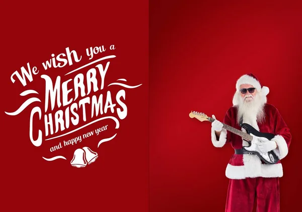 Composite Wish You Merry Christmas Text Santa Claus Playing Guitar — Stock Photo, Image